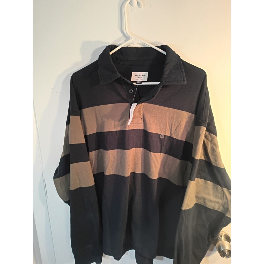 Vtg American Eagle Rugby Shirt Men's Polo XL New With Tags Stripe Green Blue